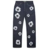 Pantaloni baggy in Denim con bordino e motivo “Cotton Wreath” borchiato