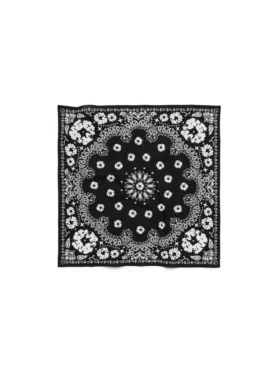 Bandana in cotone con motivo Paisley e Cotton Wreath, nera