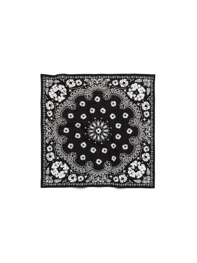 Bandana in cotone con motivo Paisley e Cotton Wreath, nera