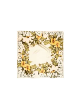 Bandana in seta a motivi floreali, color crema