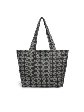 Borsa tote in Denim con motivo a ghirlande jacquard, lavaggio scuro