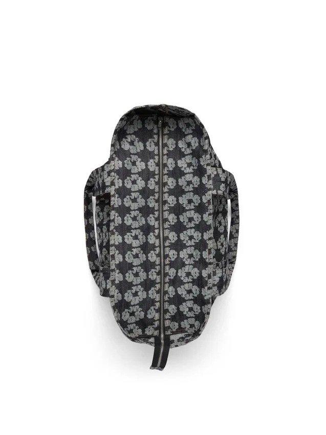 Borsa tote in Denim con motivo a ghirlande jacquard, lavaggio scuro
