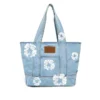 Borsa tote in Denim lavaggio chiaro con motivo Cotton Wreath in cotone