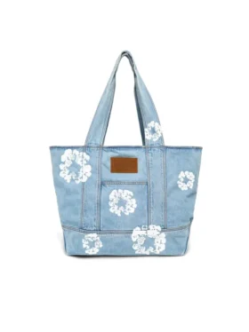 Borsa tote in Denim lavaggio chiaro con motivo Cotton Wreath in cotone