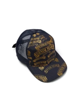 Cappellino da camionista DT con motivo a timbri, blu navy
