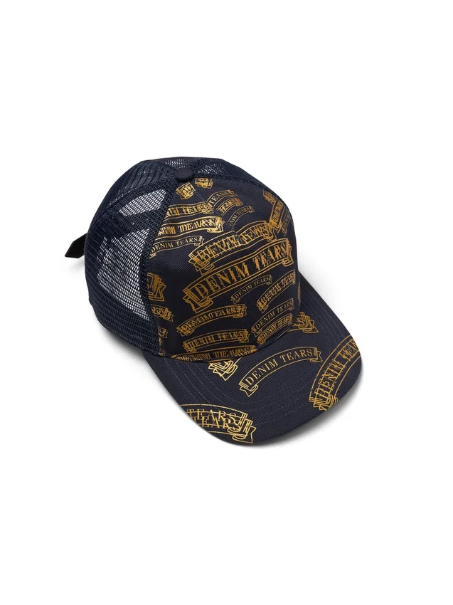 Cappellino da camionista DT con motivo a timbri, blu navy