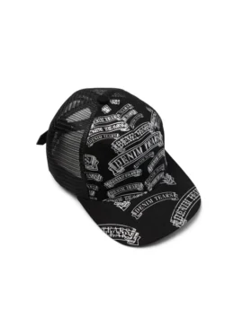 Cappellino da camionista DT con motivo a timbri, nero