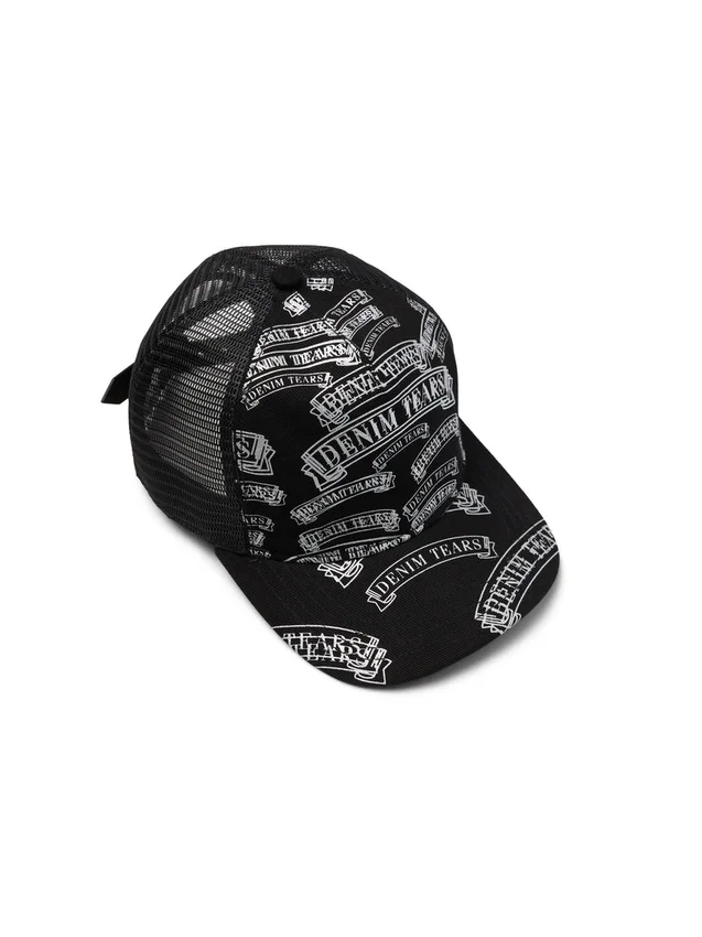 Cappellino da camionista DT con motivo a timbri, nero