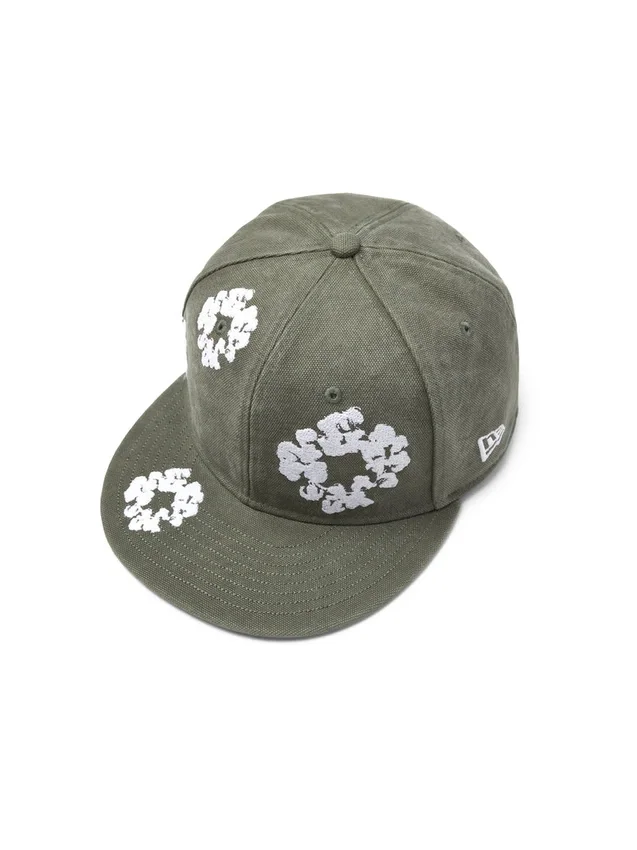 Cappellino fitted in tela New Era 59FIFTY con motivo “Cotton Wreath”, colore oliva