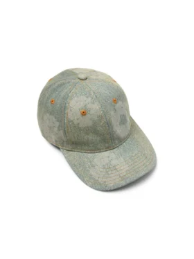 Cappellino in Denim grezzo con motivo "Cotton Wreath" monocromatico, lavaggio scuro