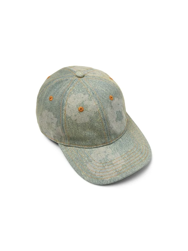 Cappellino in Denim grezzo con motivo "Cotton Wreath" monocromatico, lavaggio scuro
