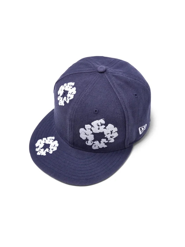 Cappellino New Era 59FIFTY in tela con motivo "Cotton Wreath", indaco
