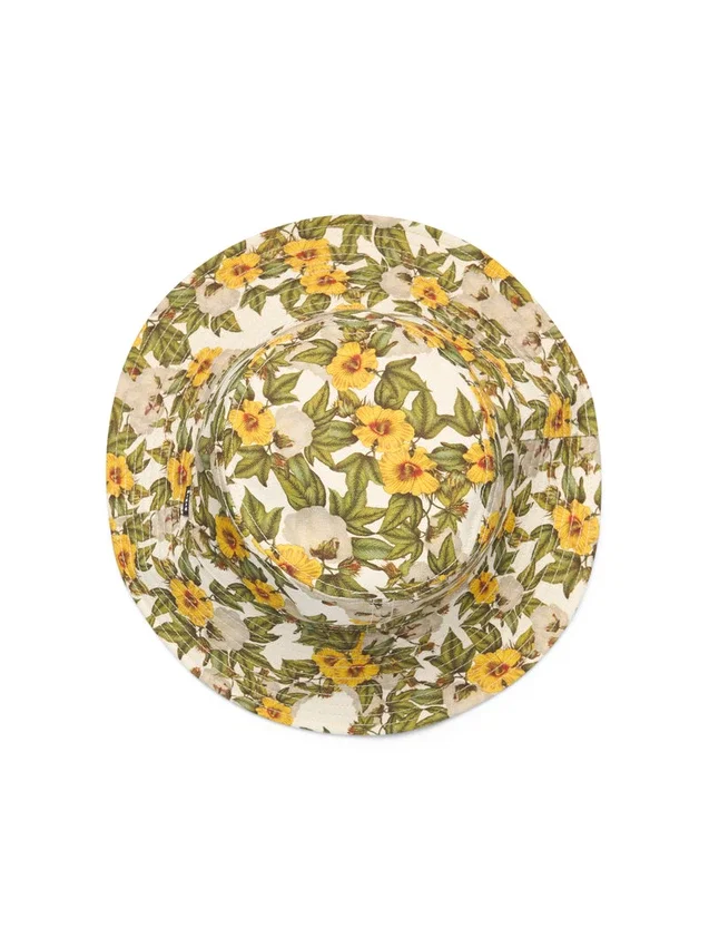 Cappello a secchiello in tela con motivo floreale DT, multicolore