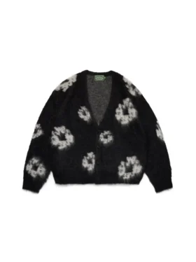 Cardigan in mohair con motivo "Cotton Wreath" nero