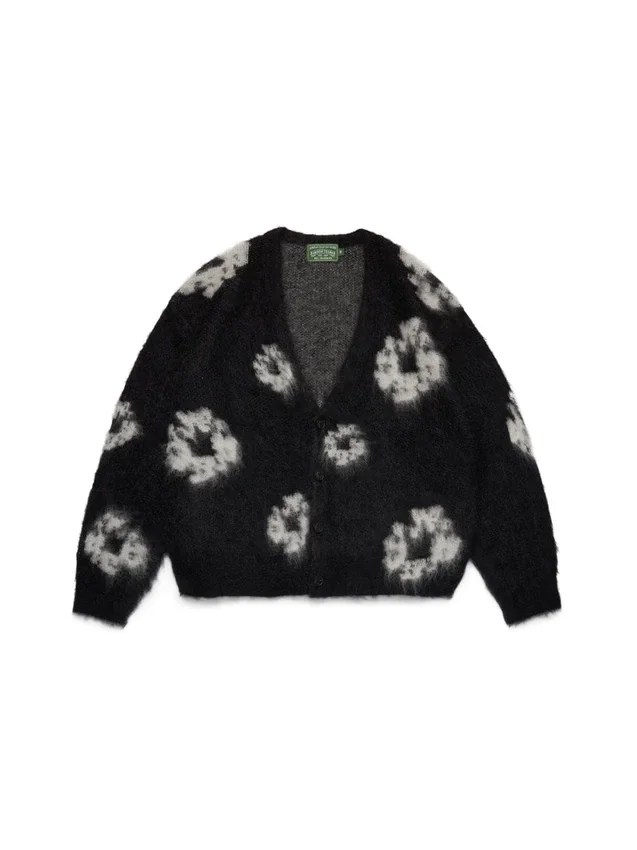 Cardigan in mohair con motivo "Cotton Wreath" nero
