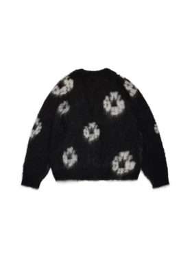 Cardigan in mohair con motivo “Cotton Wreath” nero