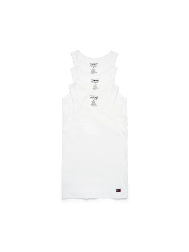Confezione da 3 canotte a costine DT Flag, bianco