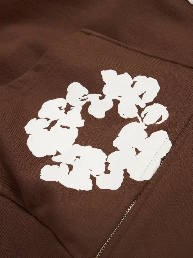 Cotton Wreath Hoodie con cappuccio e cerniera, marrone scuro