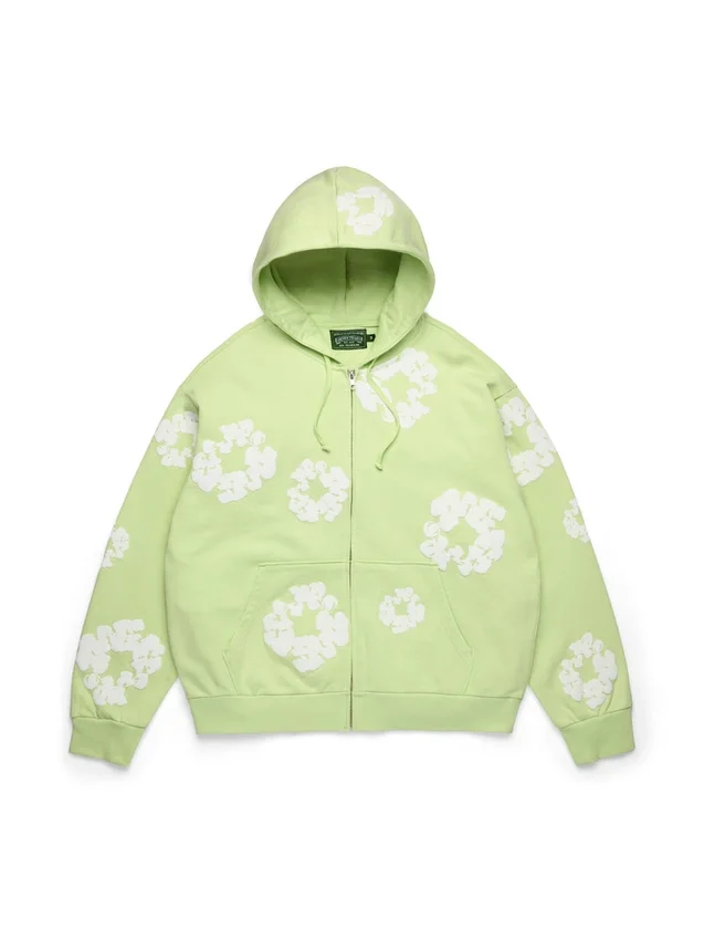 Cotton Wreath Hoodie con cappuccio e zip, color menta