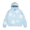 Cotton Wreath Hoodie in cotone con ghirlanda, blu polvere