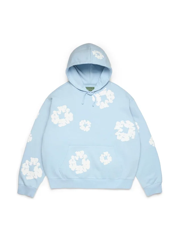 Cotton Wreath Hoodie in cotone con ghirlanda, blu polvere