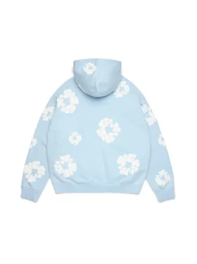 Cotton Wreath Hoodie in cotone con ghirlanda, blu polvere