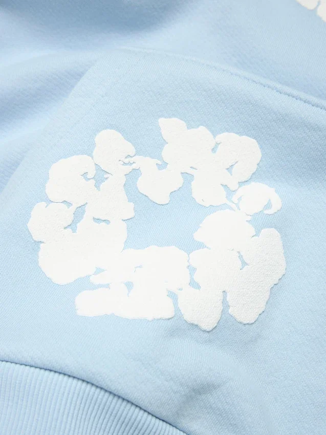 Cotton Wreath Hoodie in cotone con ghirlanda, blu polvere