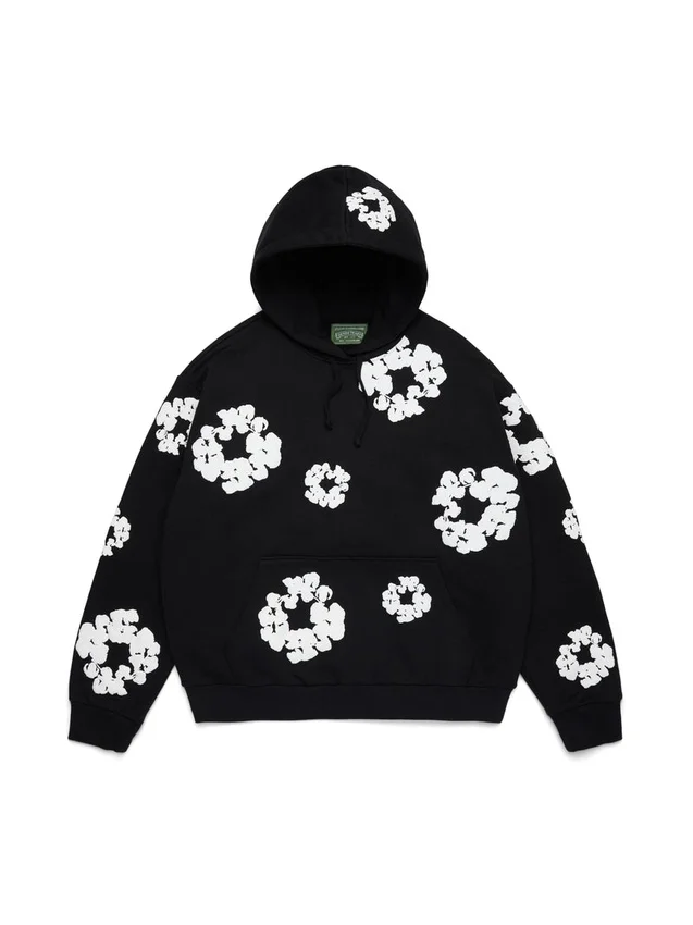 Cotton Wreath Hoodie nera