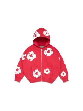 Cotton Wreath Hoodie per bambini con ghirlande in cotone, rossa