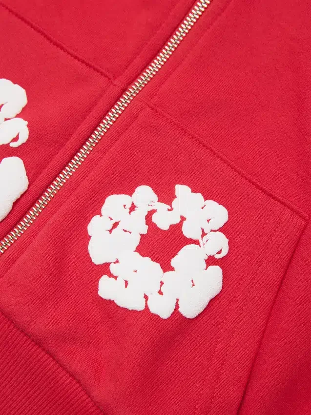 Cotton Wreath Hoodie per bambini con ghirlande in cotone, rossa
