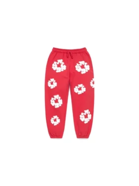 Cotton Wreath Sweatpant da bambino in cotone con motivo a ghirlanda, rossi