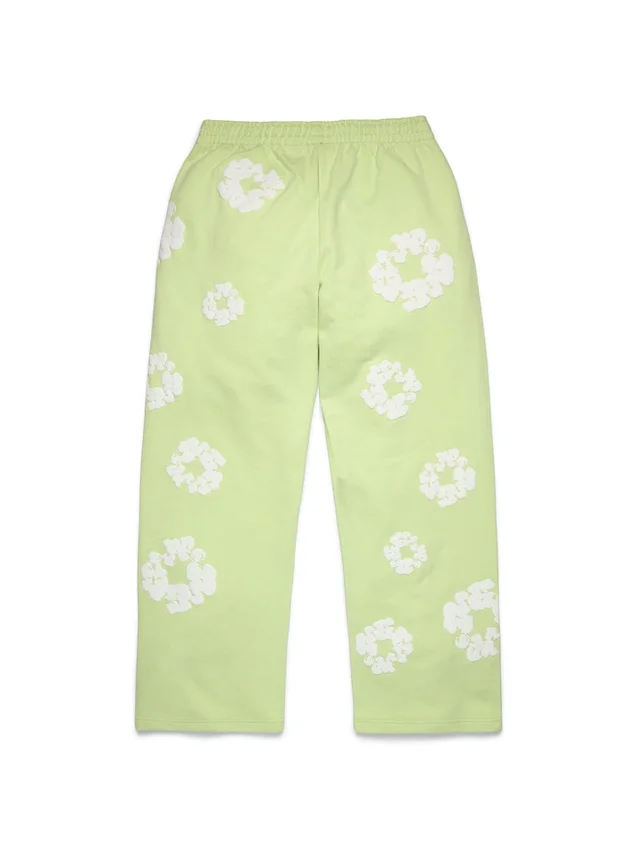 Cotton Wreath Sweatpant larghi con ghirlanda in cotone, colore menta