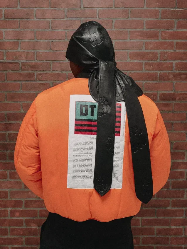 Durag in pelle con Cotton Wreath in cotone, nero