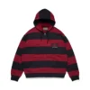Felpa con cappuccio a strisce e stemma, con zip, rossa/blu navy