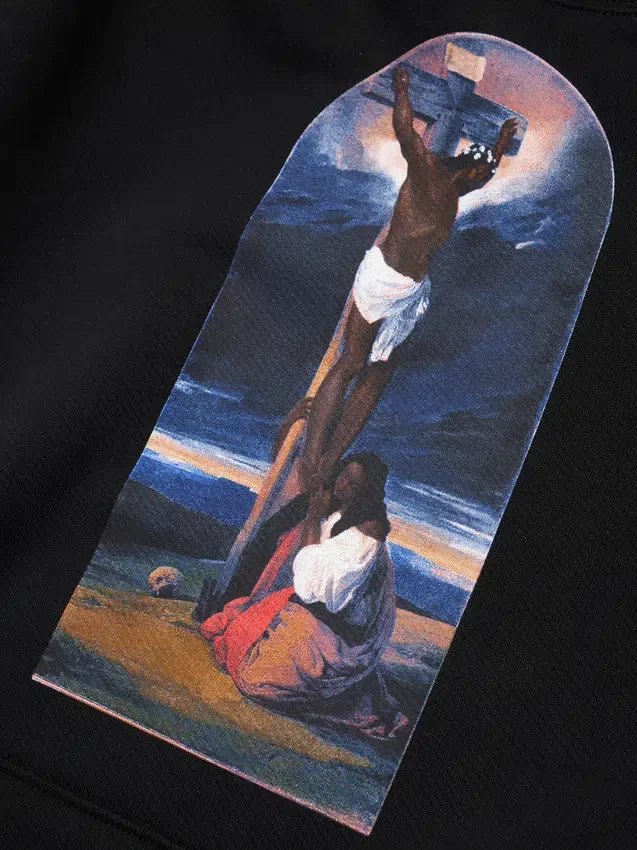 Felpa con cappuccio a tema biblico stagionale, nera