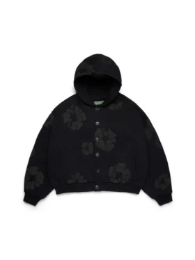 Felpa con cappuccio e cardigan in cotone con motivo "Cotton Wreath", nero