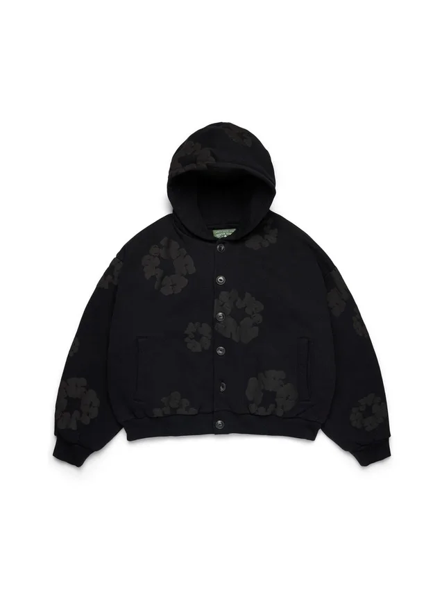 Felpa con cappuccio e cardigan in cotone con motivo "Cotton Wreath", nero