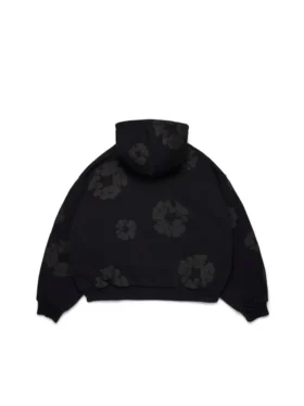 Felpa con cappuccio e cardigan in cotone con motivo “Cotton Wreath”, nero