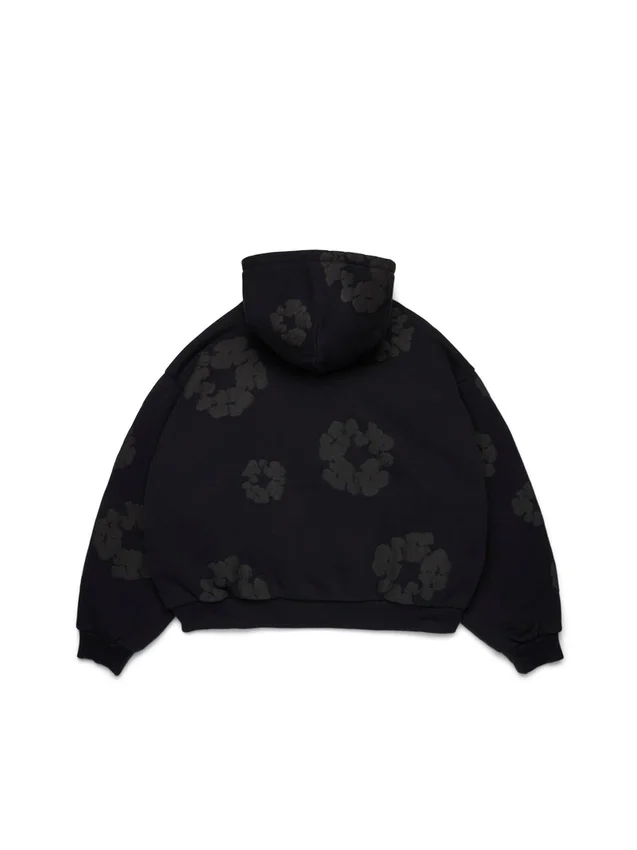 Felpa con cappuccio e cardigan in cotone con motivo "Cotton Wreath", nero