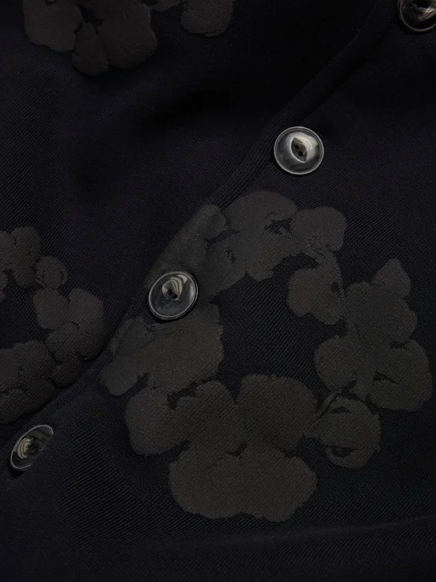 Felpa con cappuccio e cardigan in cotone con motivo "Cotton Wreath", nero