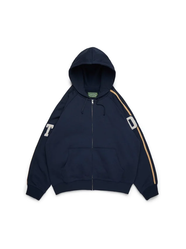 Felpa con cappuccio e cerniera con toppe in ciniglia DT, blu