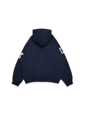 Felpa con cappuccio e cerniera con toppe in ciniglia DT, blu