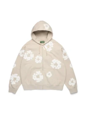 Felpa con cappuccio e cerniera “Cotton Wreath” color crema