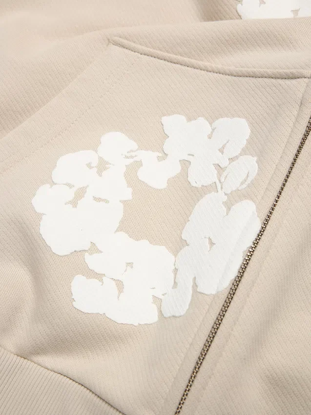 Felpa con cappuccio e cerniera “Cotton Wreath” color crema