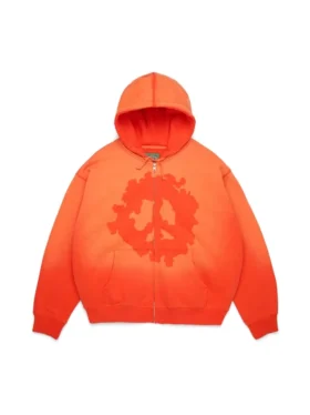 Felpa con cappuccio e zip a forma di corona di pace arancione