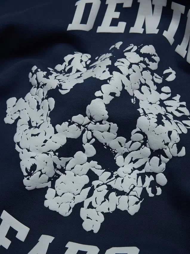 Felpa con cappuccio e zip a pannelli Denim U blu navy