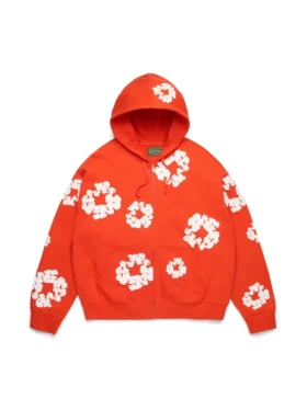 Felpa con cappuccio e zip “Cotton Wreath” arancione scuro