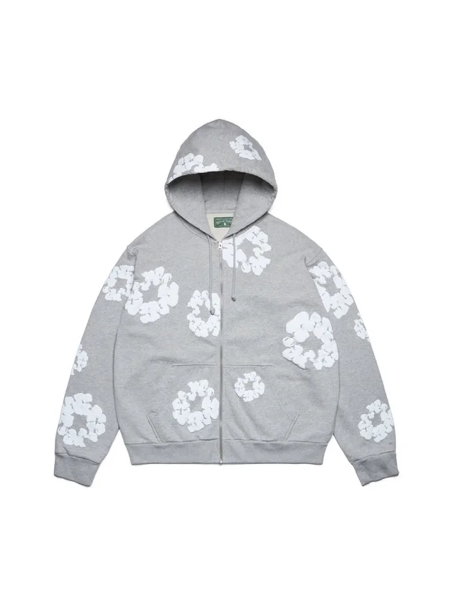 Felpa con cappuccio e zip "Cotton Wreath" Grigio