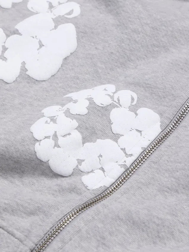 Felpa con cappuccio e zip "Cotton Wreath" Grigio