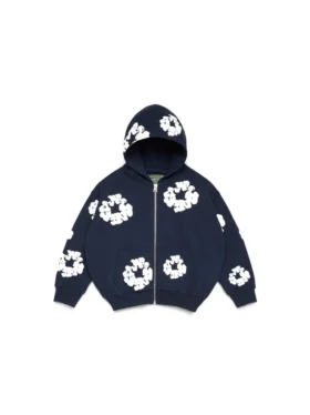 Felpa con cappuccio e zip "Cotton Wreath" per bambini, blu navy